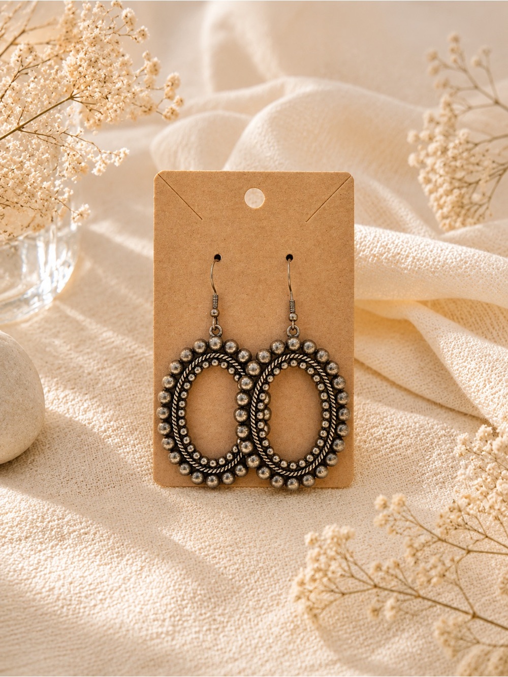 Women’s Oval Beaded Drop Earrings - Brass Fashion Jewelry NWOT